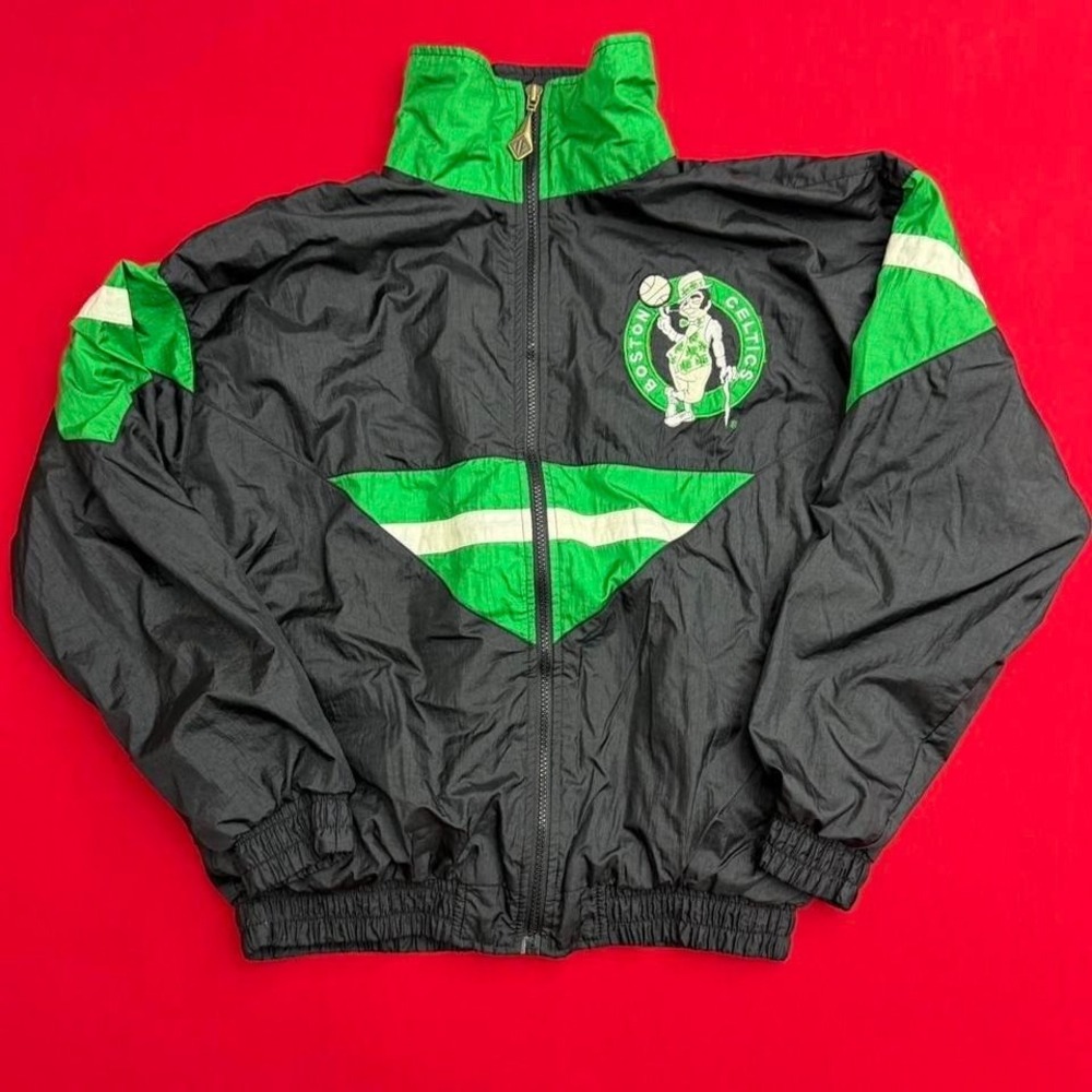 VTG 90's Boston Celtics NBA Windbreaker Jacket Team Athletics Size L Black Green